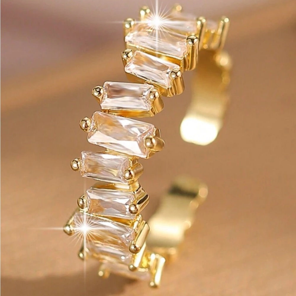 Baguette Cubic Zirconia Gold Plated Ring - Picture 4 of 7